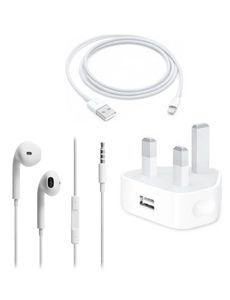 Apple Accessory UK Power Adapter and Lightning Cable with 3.5mm Earpods Bundle White